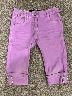 MINI BODEN GIRLS Purple Roll-Cuff Cropped Pants.